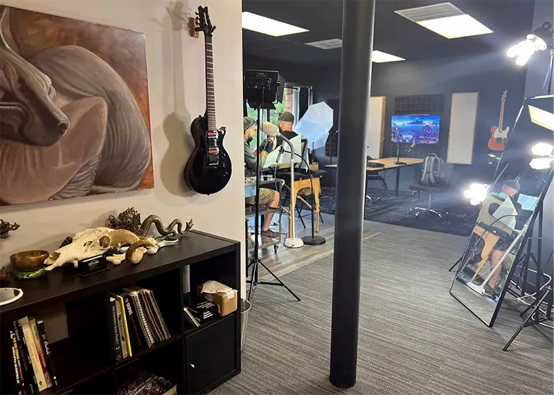 Wide view of Joshua Hibbard’s tattoo studio interior in Portland, Oregon.